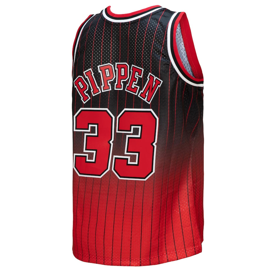 C.Bulls #33 Scottie Pippen 1995-96 Hardwood Classics Fadeaway Swingman Player Jersey Red Black Stitched American Basketball Jersey