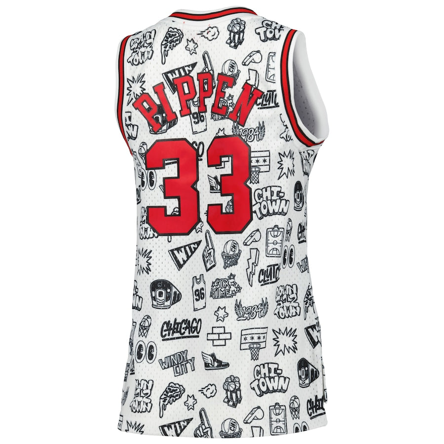 C.Bulls #33 Scottie Pippen 1997 Doodle Swingman Jersey White Stitched American Basketball Jersey