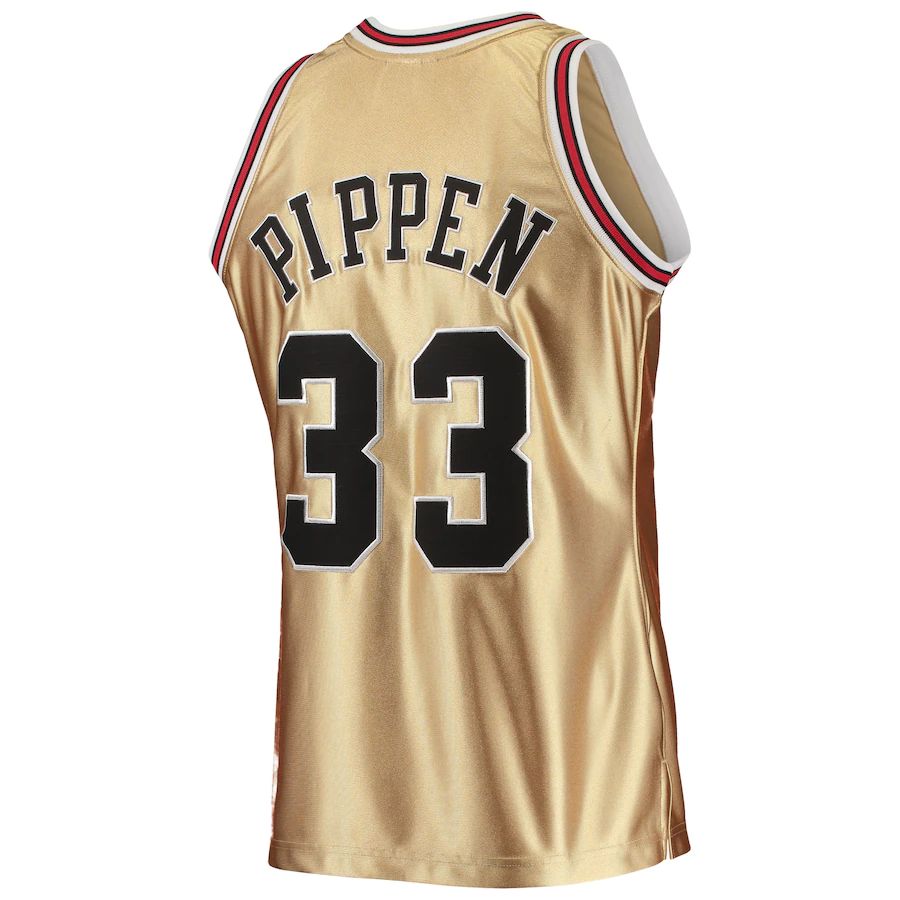C.Bulls #33 Scottie Pippen 75th Anniversary 1997-98 Hardwood Classics Swingman Jersey Gold Stitched American Basketball Jersey