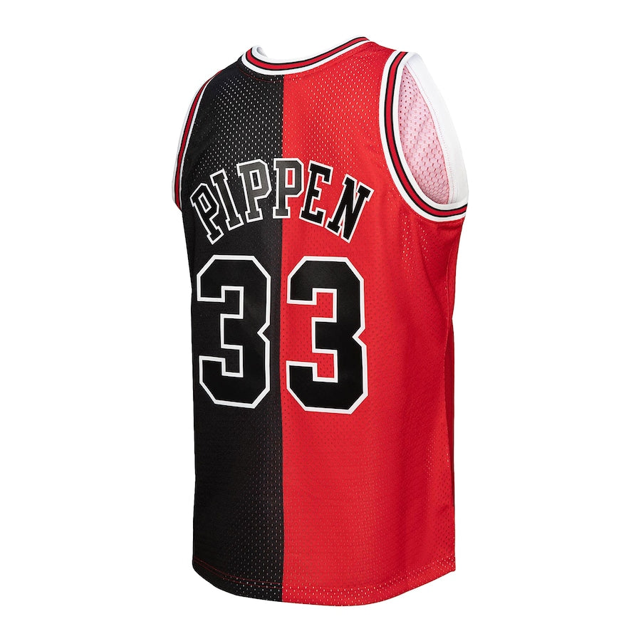 C.Bulls #33 Scottie Pippen Hardwood Classics 1997-98 Split Swingman Jersey Red Black Stitched American Basketball Jersey