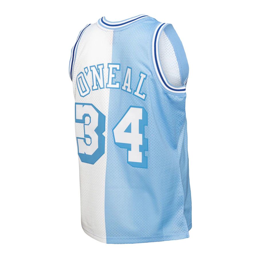 LA.Lakers #34 Shaquille O'Neal Big & Tall Hardwood Classics 1996-97 Split Swingman Jersey Powder Blue White Stitched American Basketball Jersey