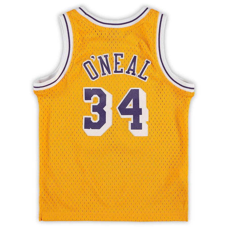 LA.Lakers #34 Shaquille O'Neal Preschool 1996-1997 Hardwood Classics Throwback Team Jersey Gold Stitched American Basketball Jersey