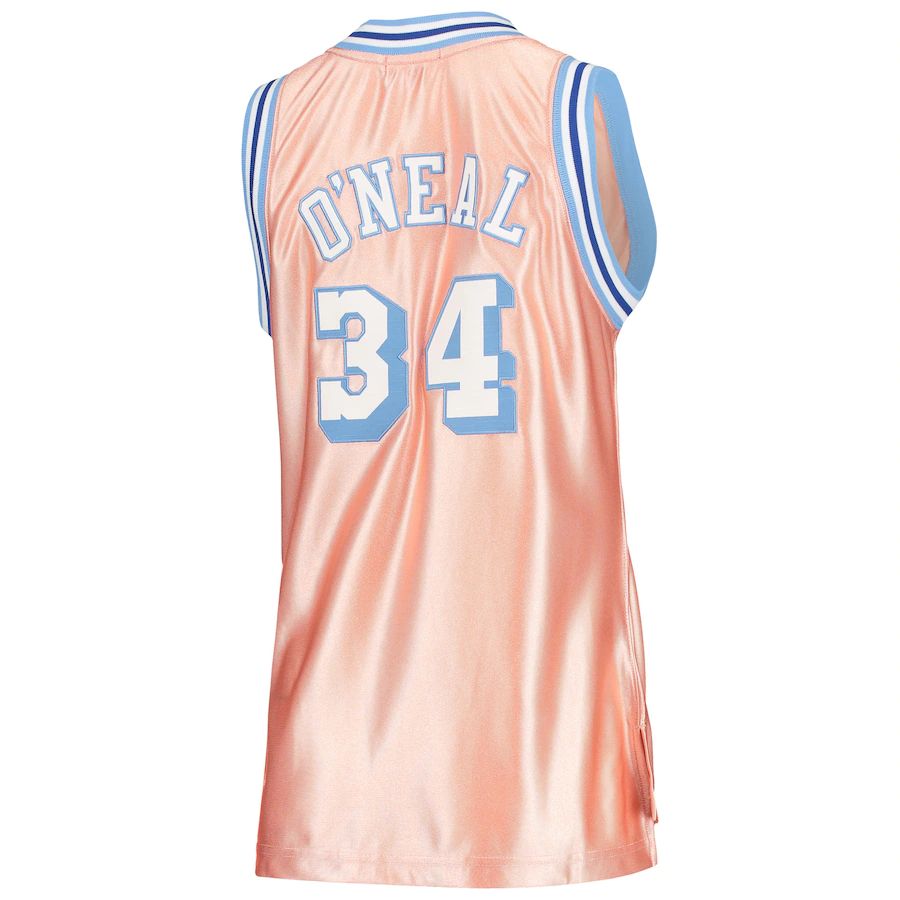 LA.Lakers #34 Shaquille O'Neal Women's 75th Anniversary Rose Gold 1996 Swingman Jersey Pink Stitched American Basketball Jersey