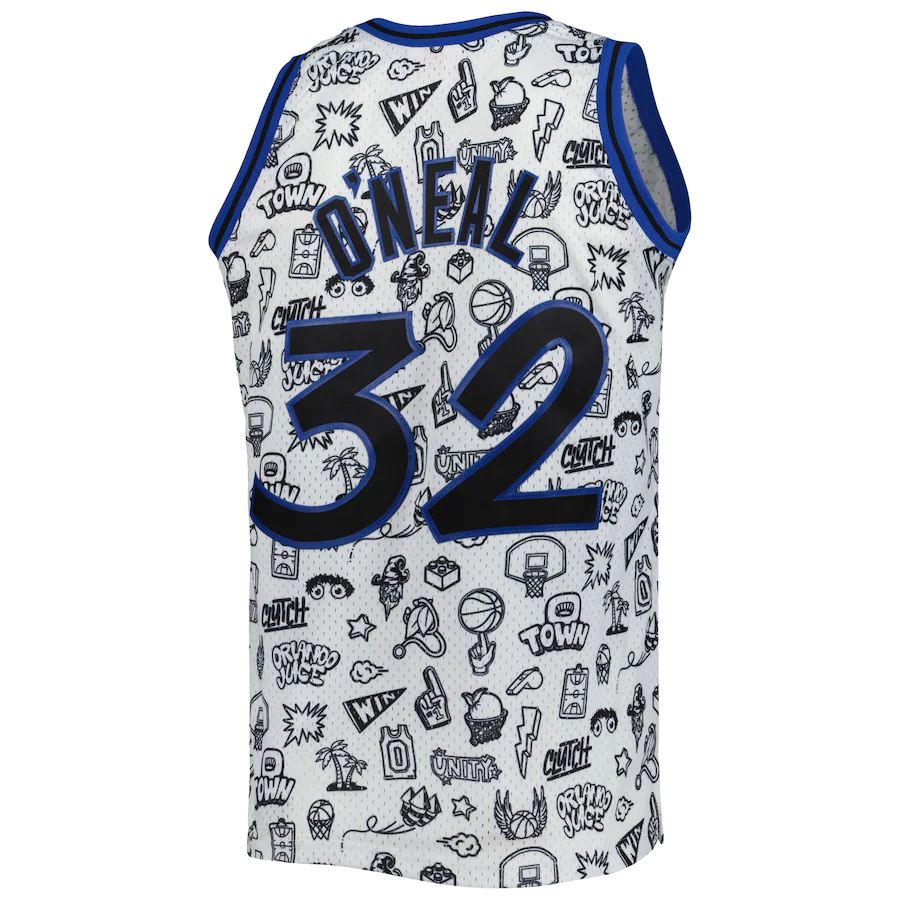 O.Magic #32 Shaquille O'Neal 1994-95 Hardwood Classics Doodle Swingman Jersey White Stitched American Basketball Jersey