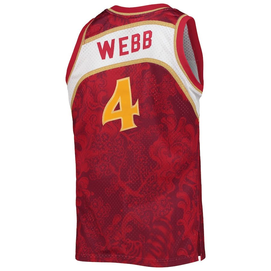 A.Hawks #4 Spud Webb Hardwood Classics 1986-87 Lunar New Year Swingman Jersey Red Stitched American Basketball Jersey