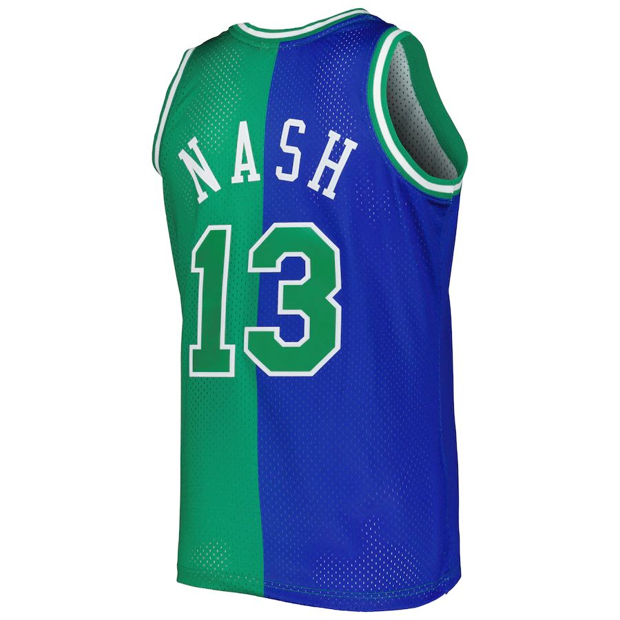 D.Mavericks #13 Steve Nash Hardwood Classics 1998-99 Split Swingman Jersey Blue Green Stitched American Basketball Jersey