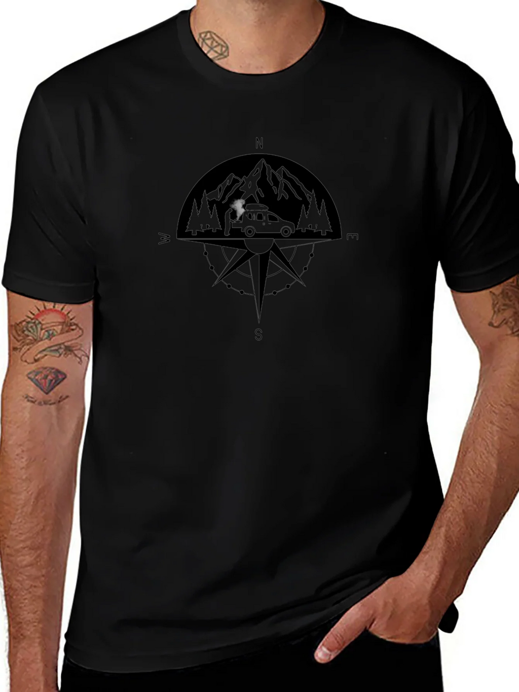 Compass Mountain Adventure Black T-Shirt