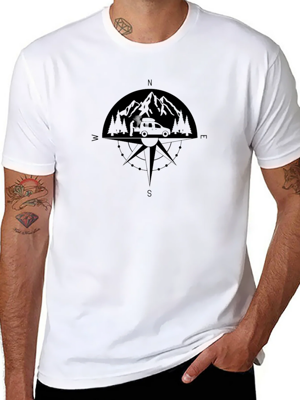 Compass Mountain Adventure Black T-Shirt