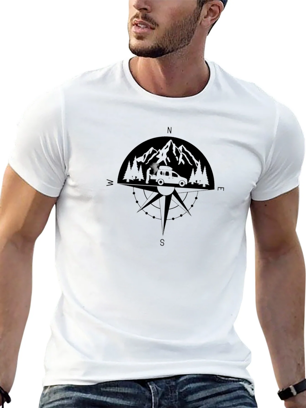 Compass Mountain Adventure Black T-Shirt