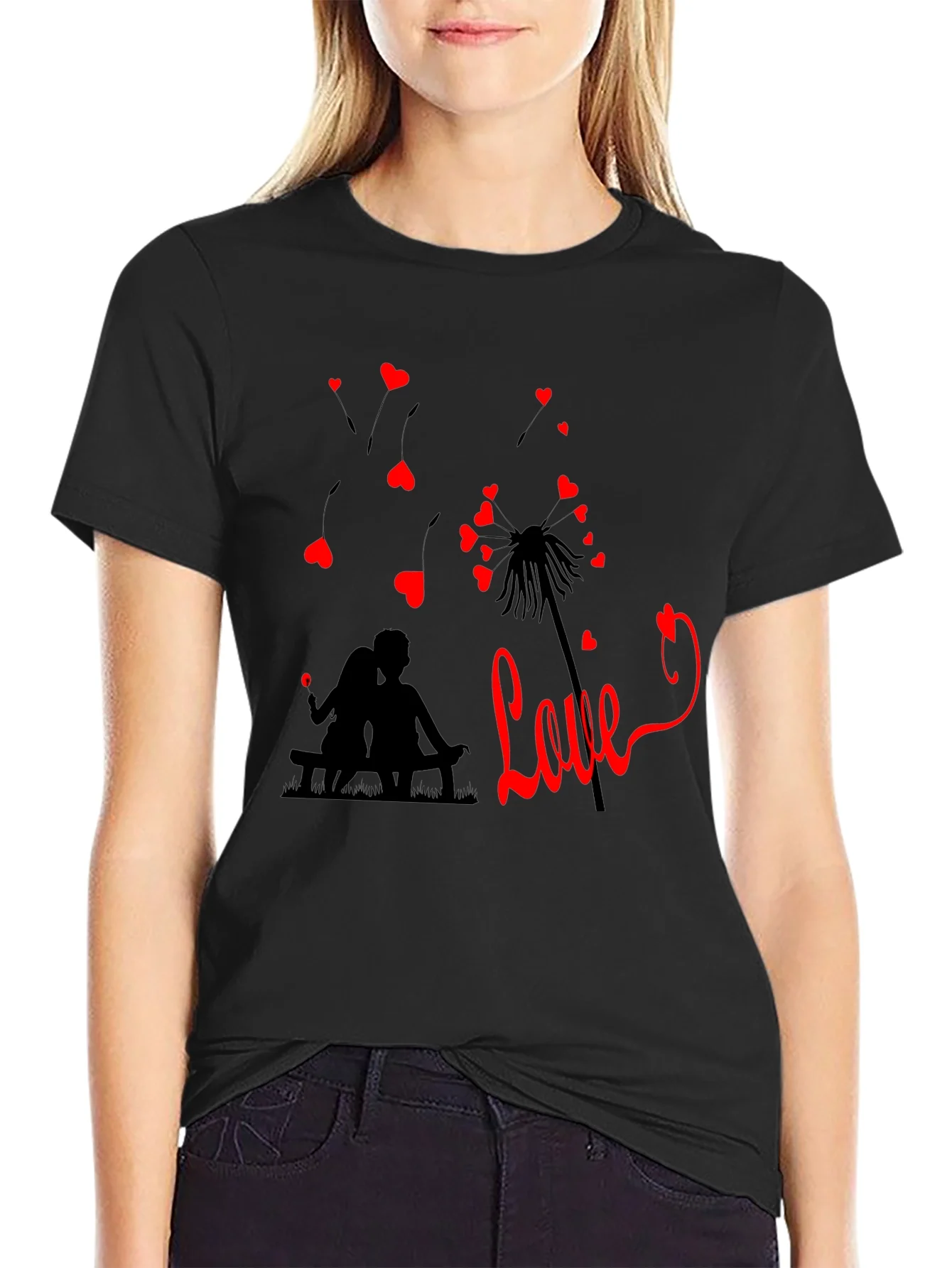 Romantic Love Dandelion T-Shirt - Black