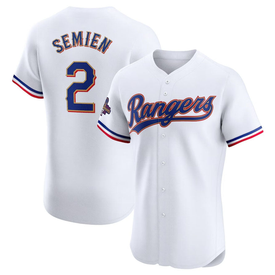 Texas Rangers #2 Marcus Semien 2024 Gold Collection Elite Player Jersey C White Baseball Jerseys