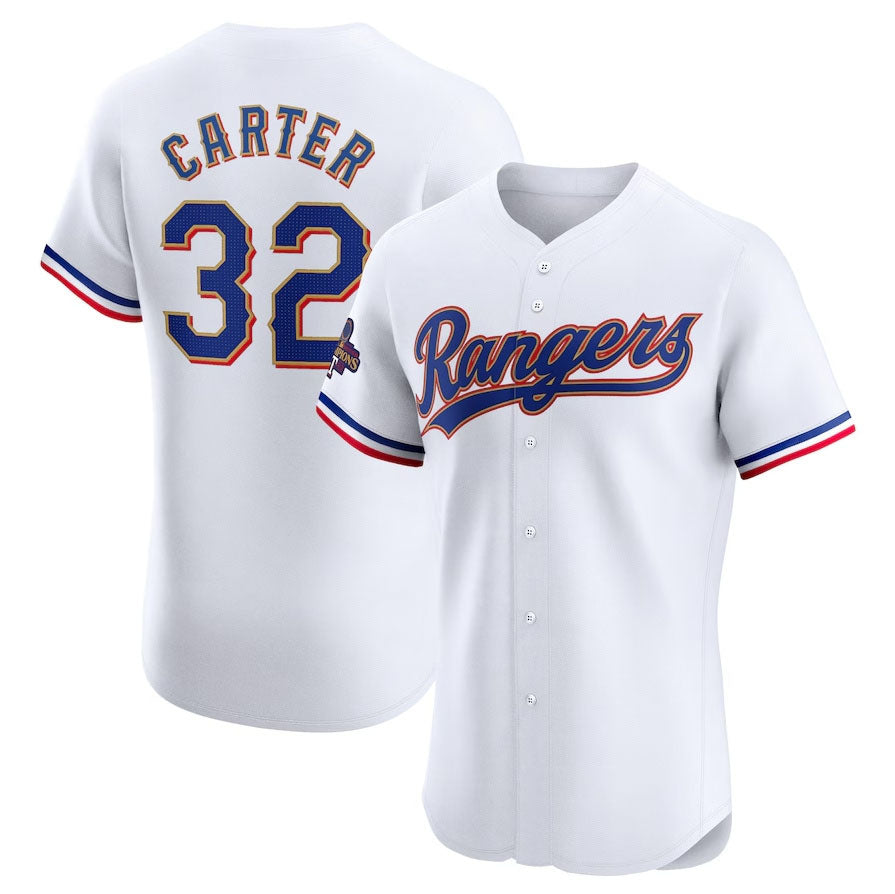 Texas Rangers #32 Evan Carter 2024 Gold Collection Elite Player Jersey C White Baseball Jerseys