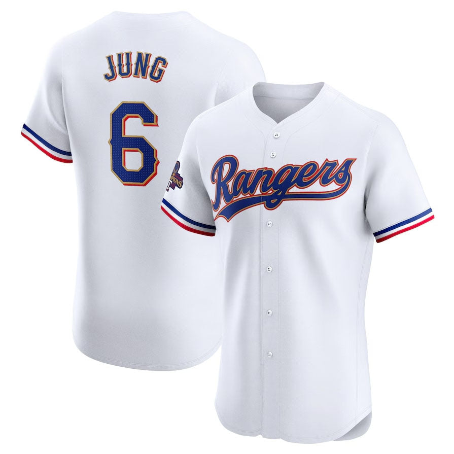 Texas Rangers #6 Josh Jung 2024 Gold Collection Elite Player Jersey C White Baseball Jerseys