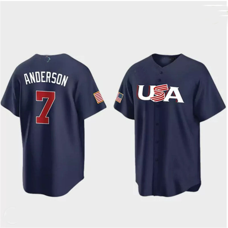 #7 Tim Anderson USA Baseball 2023 World Baseball Classic Jersey C Navy Stitches Baseball Jerseys