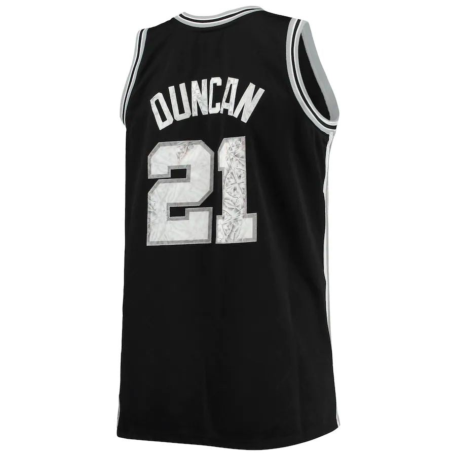 S.Antonio Spurs #21 Tim Duncan Big & Tall 1998-99 75th Anniversary Diamond Swingman Jersey Black Stitched American Basketball Jersey