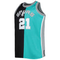 S.Antonio Spurs #21 Tim Duncan Big & Tall Hardwood Classics 1998-99 Split Swingman Jersey BlackTeal Stitched American Basketball Jersey