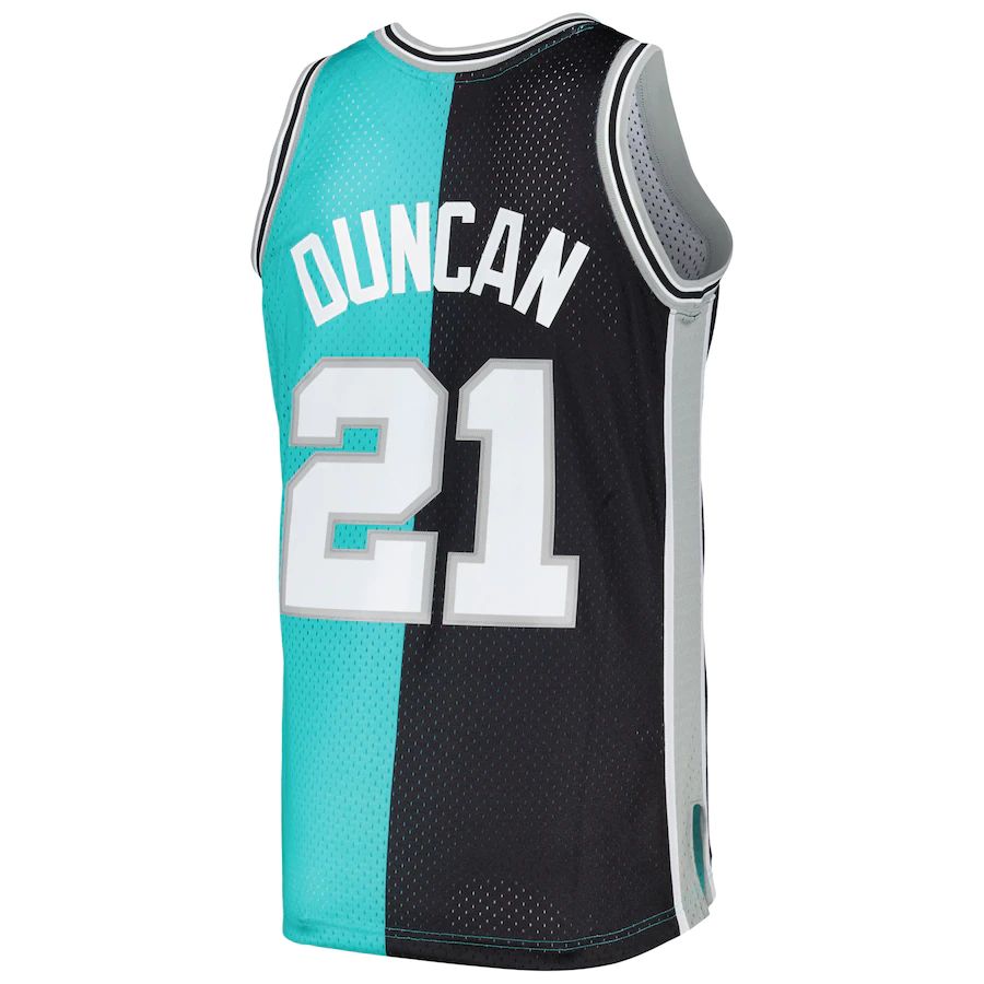S.Antonio Spurs #21 Tim Duncan Hardwood Classics 1998-99 Split Swingman Jersey Black-Teal Stitched American Basketball Jersey