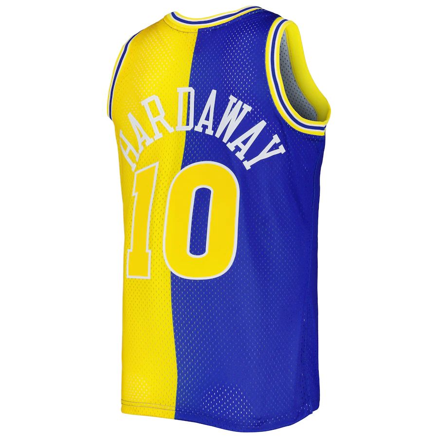 G.State Warriors #10 Tim Hardaway Hardwood Classics 1990-91 Split Swingman Jersey Royal Gold Stitched American Basketball Jersey