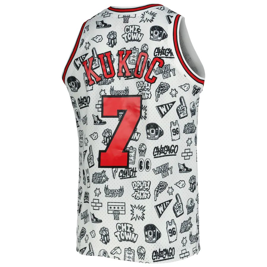 C.Bulls #7 Toni Kukoc 1997-98 Hardwood Classics Doodle Swingman Jersey Stitched American Basketball Jersey