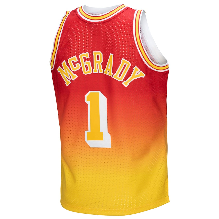 H.Rockets #1 Tracy McGrady 2004-05 Hardwood Classics Fadeaway Swingman Player Jersey Gold Red Stitched American Basketball Jersey