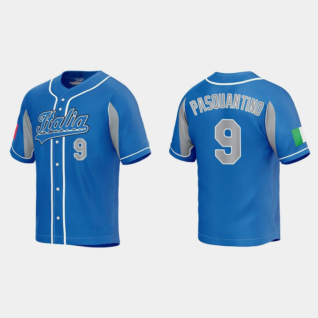 #9 VINNIE PASQUANTINO ITALY BASEBALL 2023 WORLD BASEBALL CLASSIC JERSEY C ROYAL Stitches Baseball Jerseys