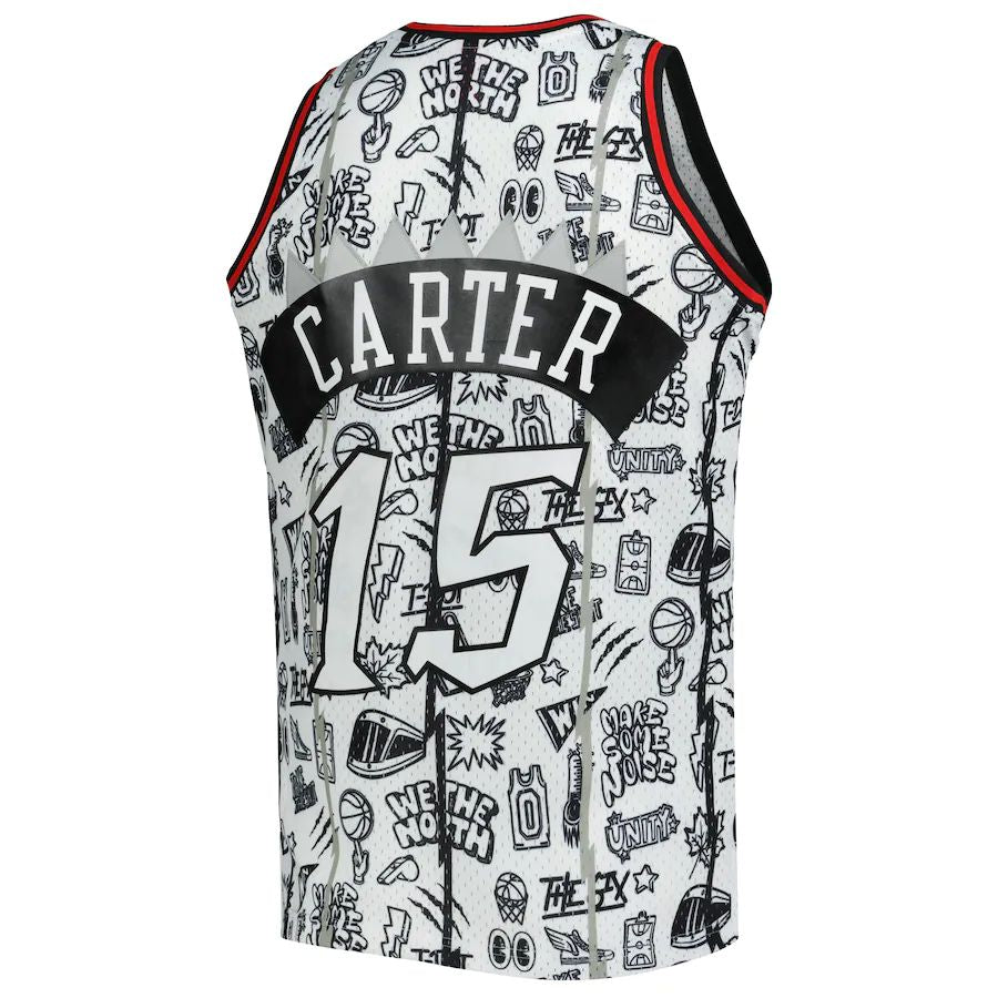 T.Raptors #15 Vince Carter 1998-99 Hardwood Classics Doodle Swingman Jersey White Stitched American Basketball Jersey