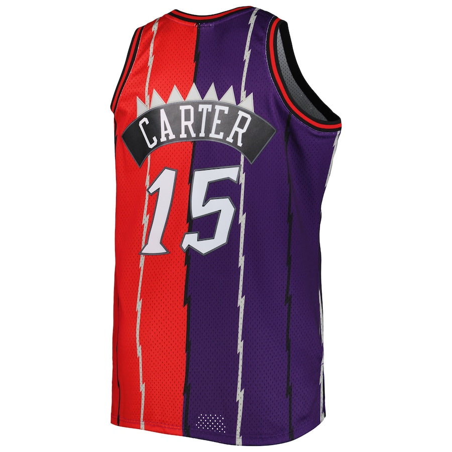 T.Raptors #15 Vince Carter Big & Tall Hardwood Classics 1998-99 Split Swingman Jersey PurpleRed Stitched American Basketball Jersey