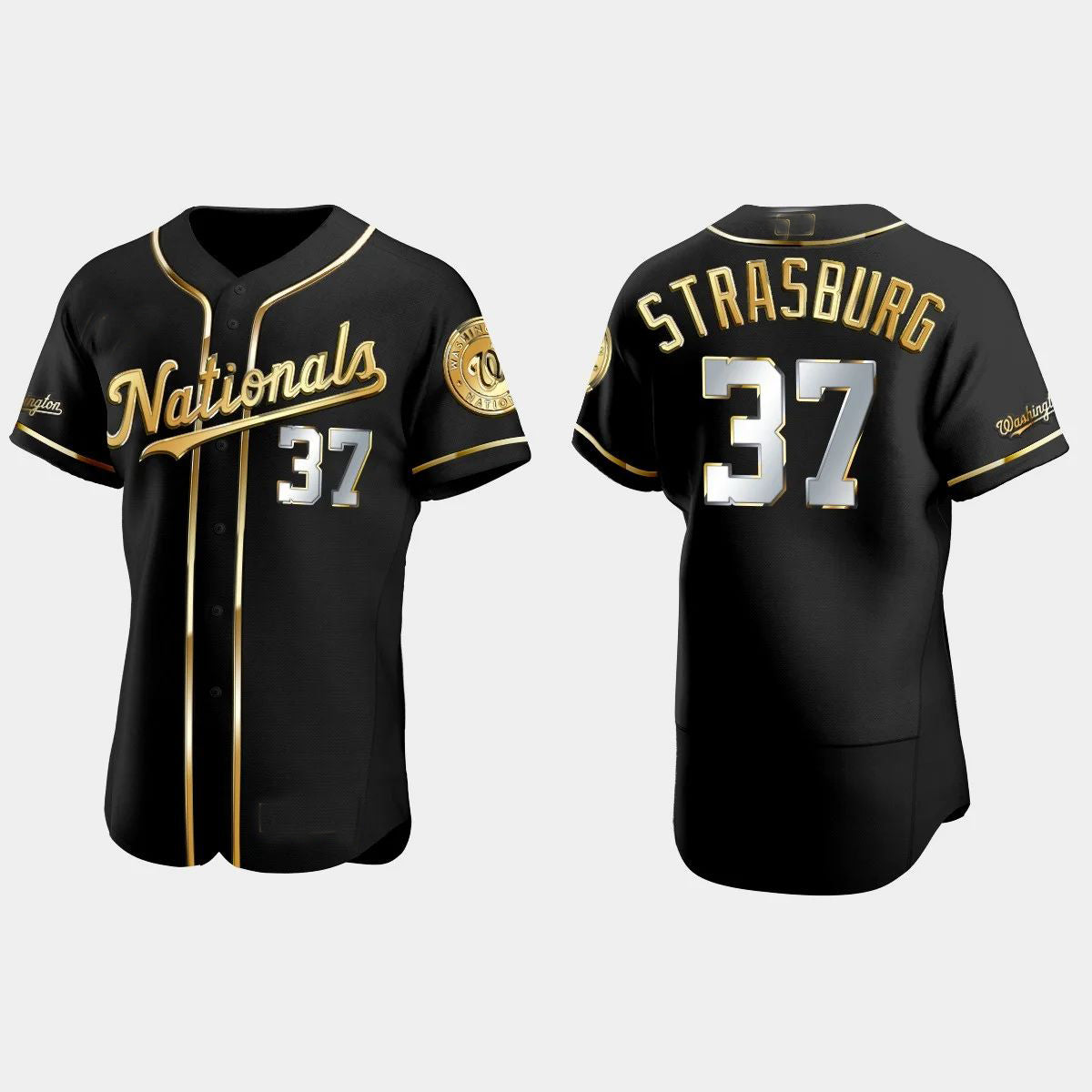 WASHINGTON NATIONALS #37 STEPHEN STRASBURG GOLD EDITION AUTHENTIC JERSEYC BLACK Baseball Jerseys