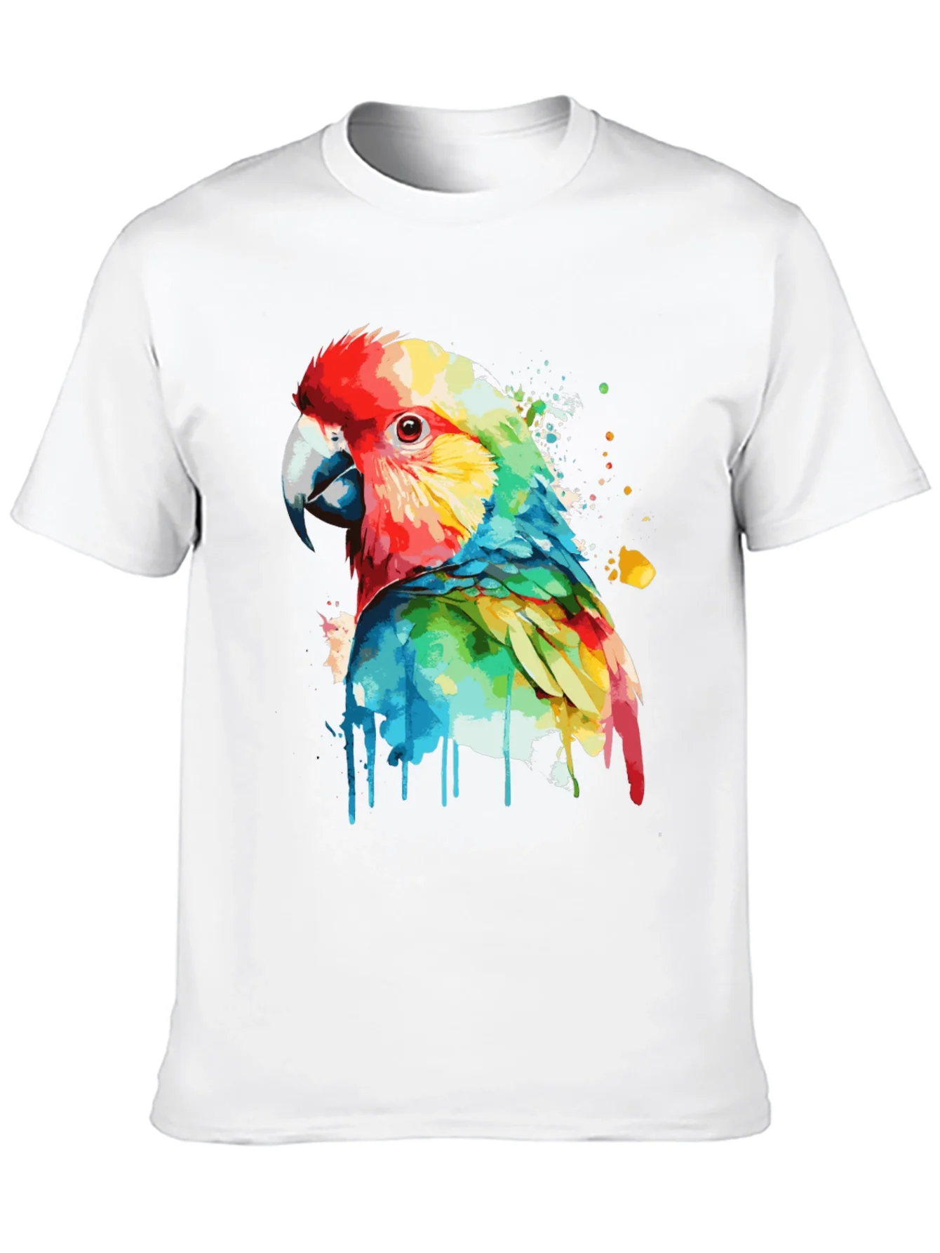Colorful Parrot Graphic Black T-Shirt