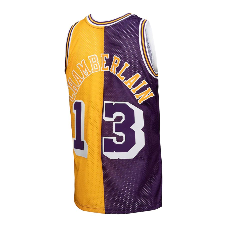 LA.Lakers #13 Wilt Chamberlain Hardwood Classics 1971-72 Split Swingman Jersey Purple Gold Stitched American Basketball Jersey