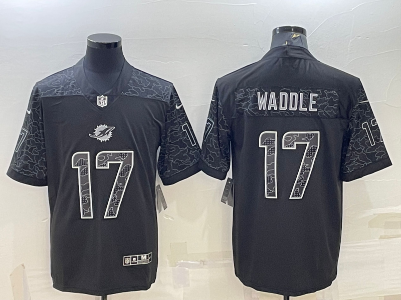 Men's Miami Dolphins Jaylen Waddle #17 Black RFLCTV Limited jersey