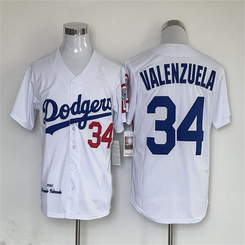 Los Angeles Dodgers #34 Fernando Valenzuela Road 1981 Cooperstown Collection Authentic Jersey - WHITE Baseball Jerseys