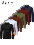 Men's 6pcs set with velvet imitation high-neck shirt thermal underwear - slim long sleeves in stretch fabric, suitable for autumn and winter