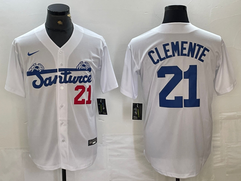Men's Santurce Crabbers Roberto Clemente #21 White Puerto Rico Baseball Jersey1