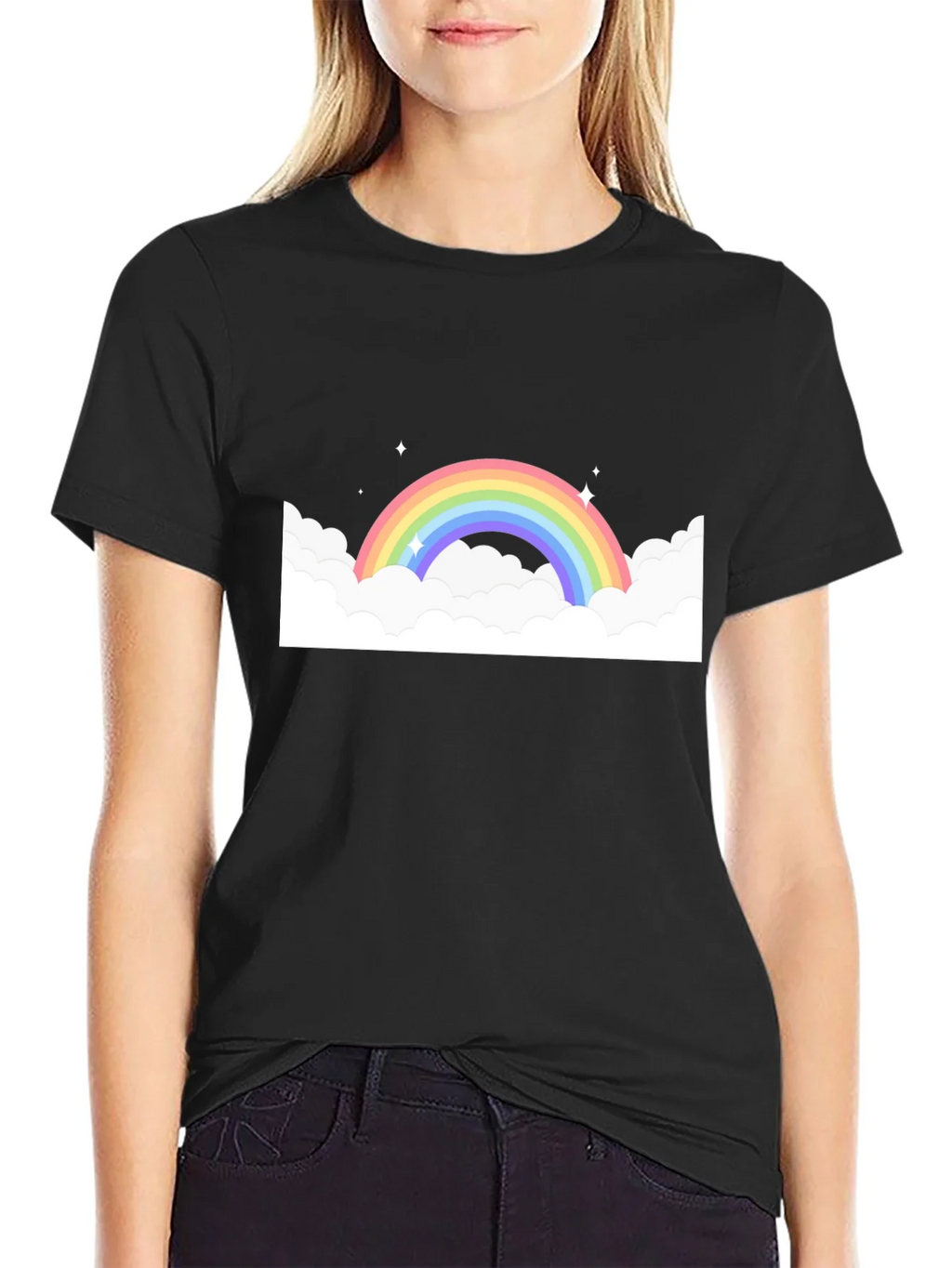 Rainbow Cloud Graphic Black Tee