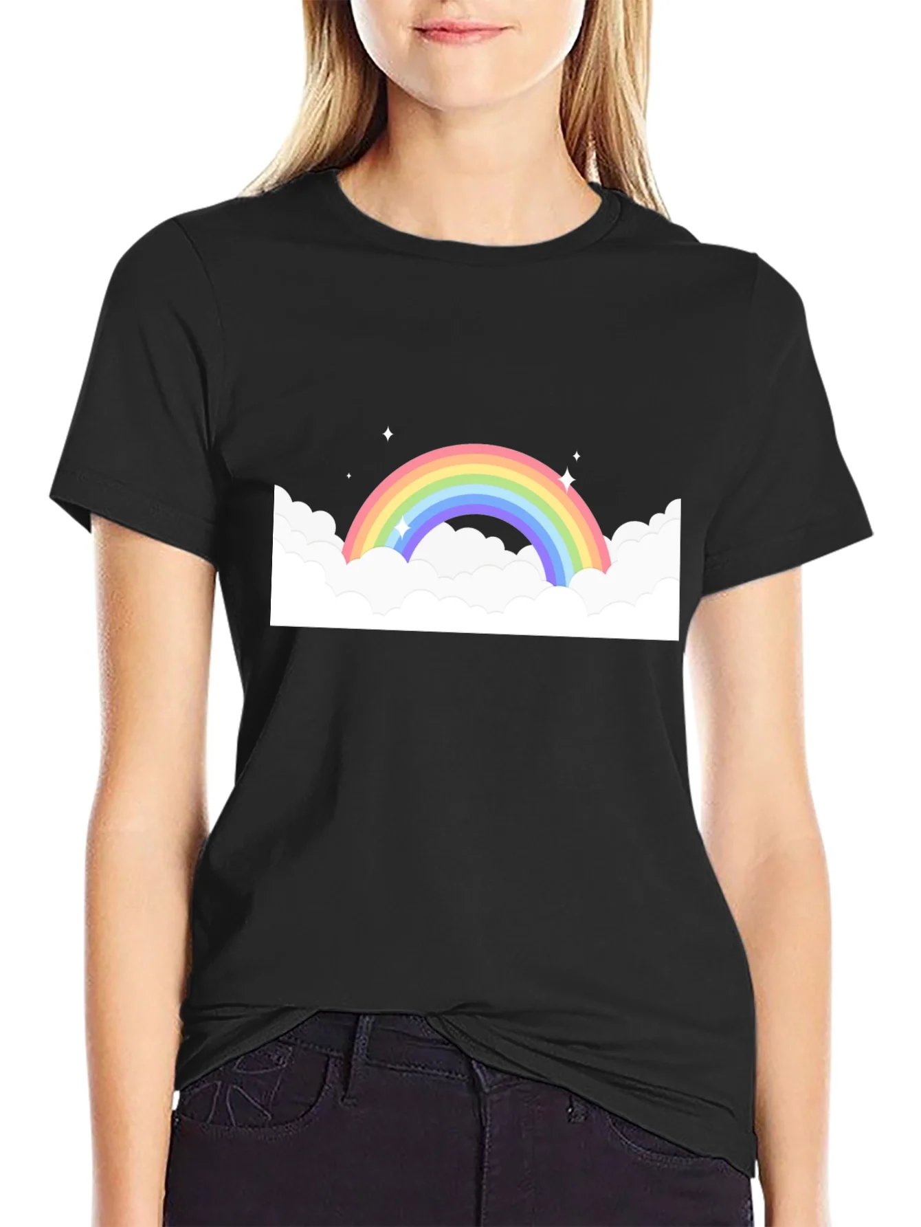 Rainbow Cloud Graphic Black Tee