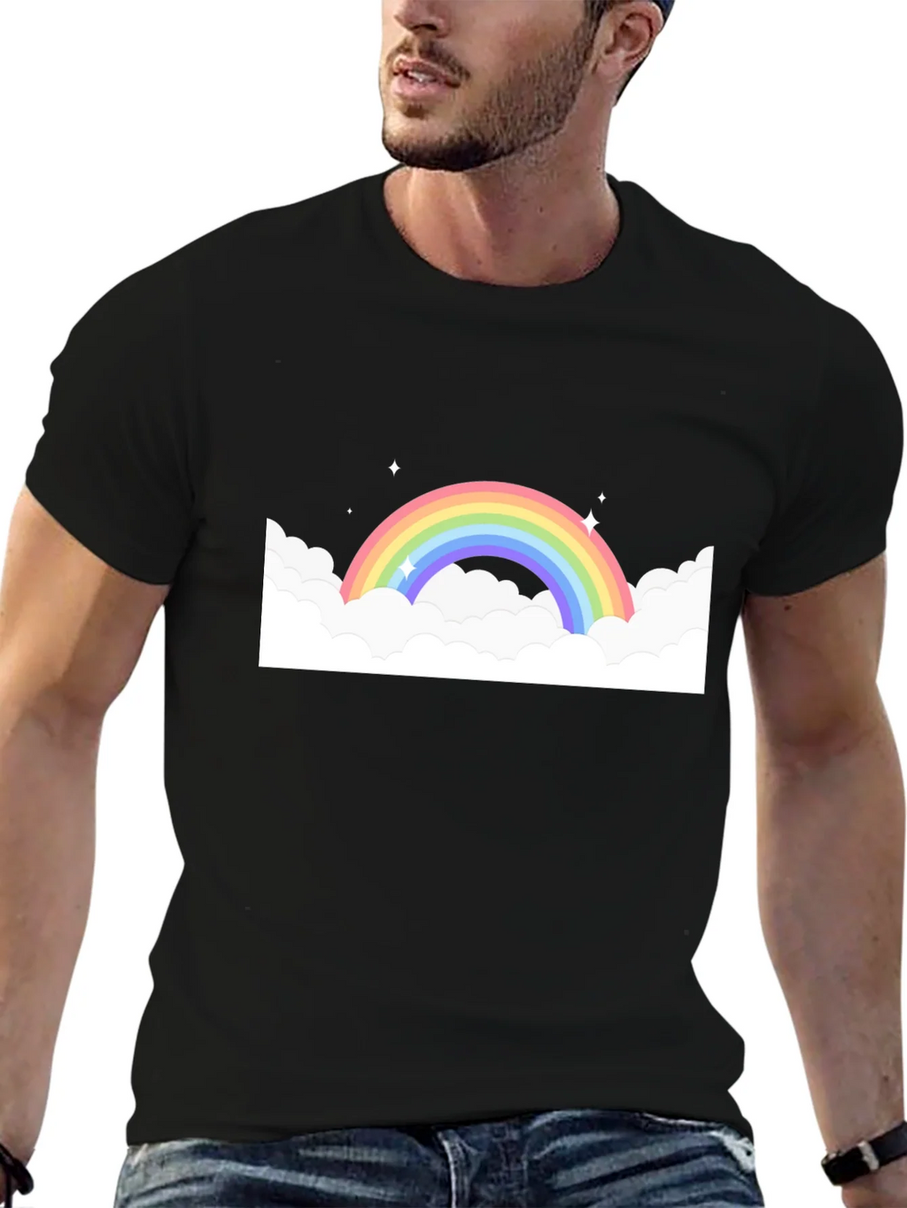 Rainbow Cloud Graphic Black Tee