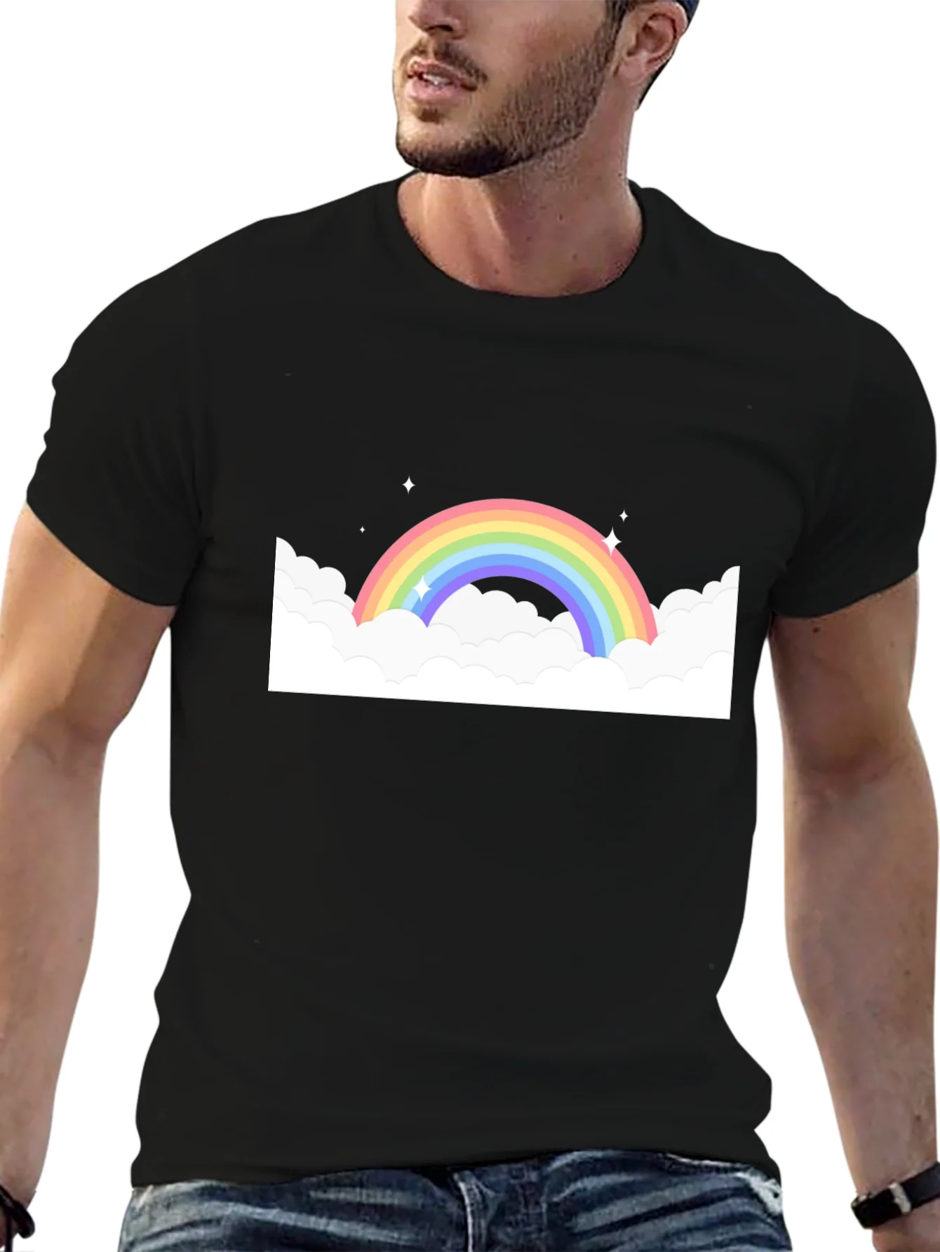 Rainbow Cloud Graphic Black Tee