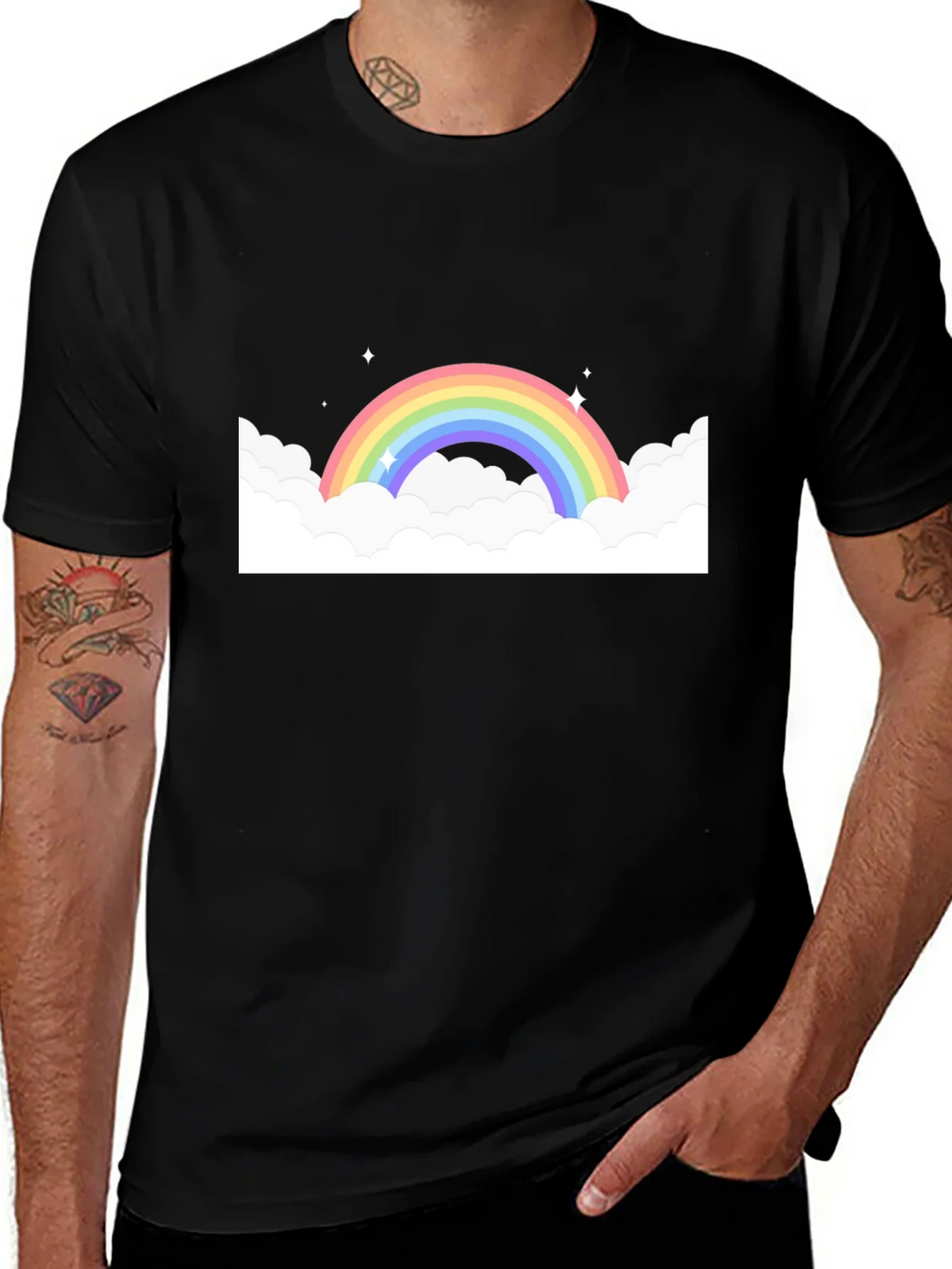 Rainbow Cloud Graphic Black Tee