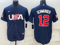 Men's 2023 World Baseball Classic #12 Kyle Schwarber USA Navy jersey