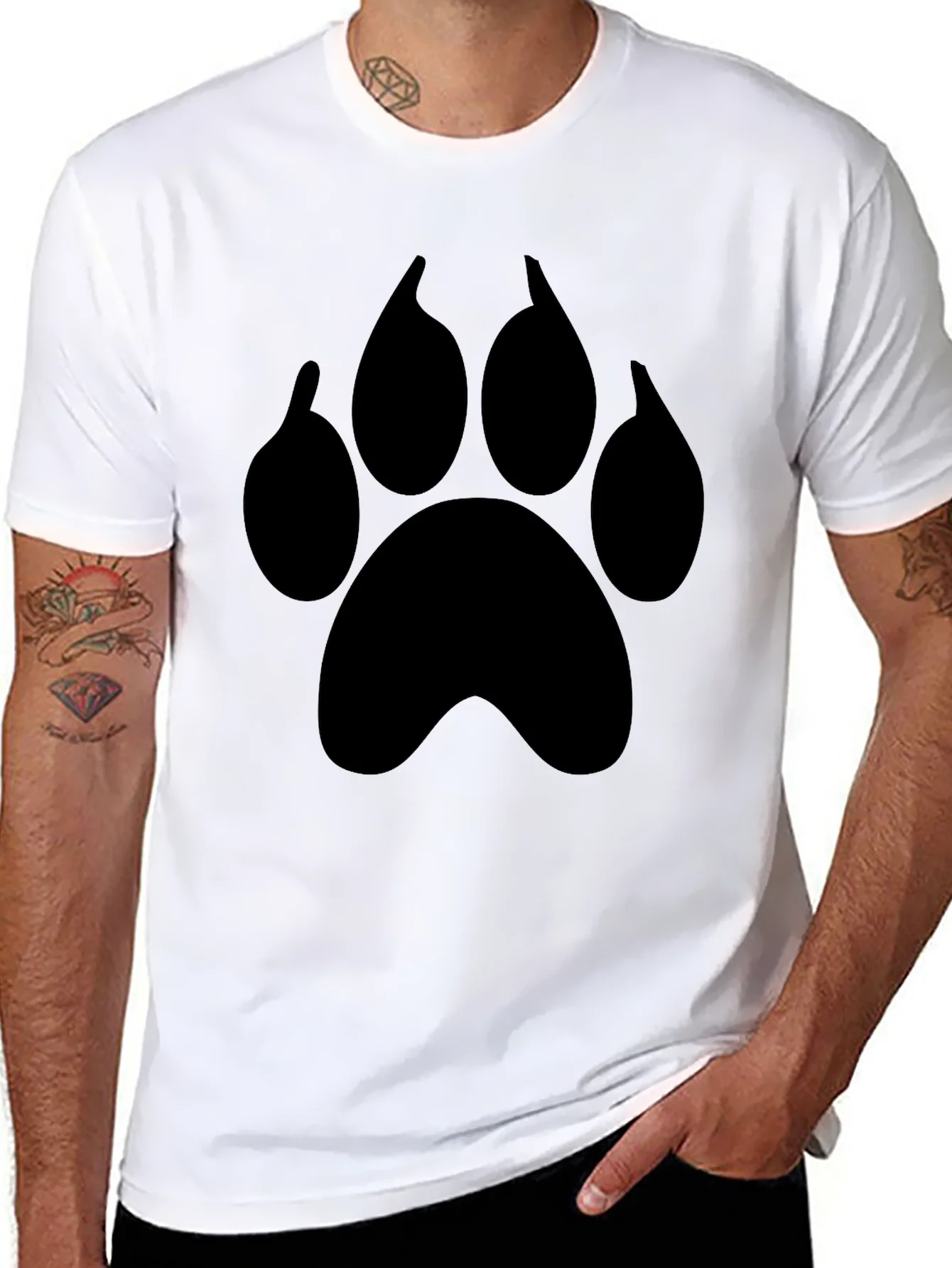 Black Paw Print T-Shirt - Casual Graphic Tee for Animal Lovers