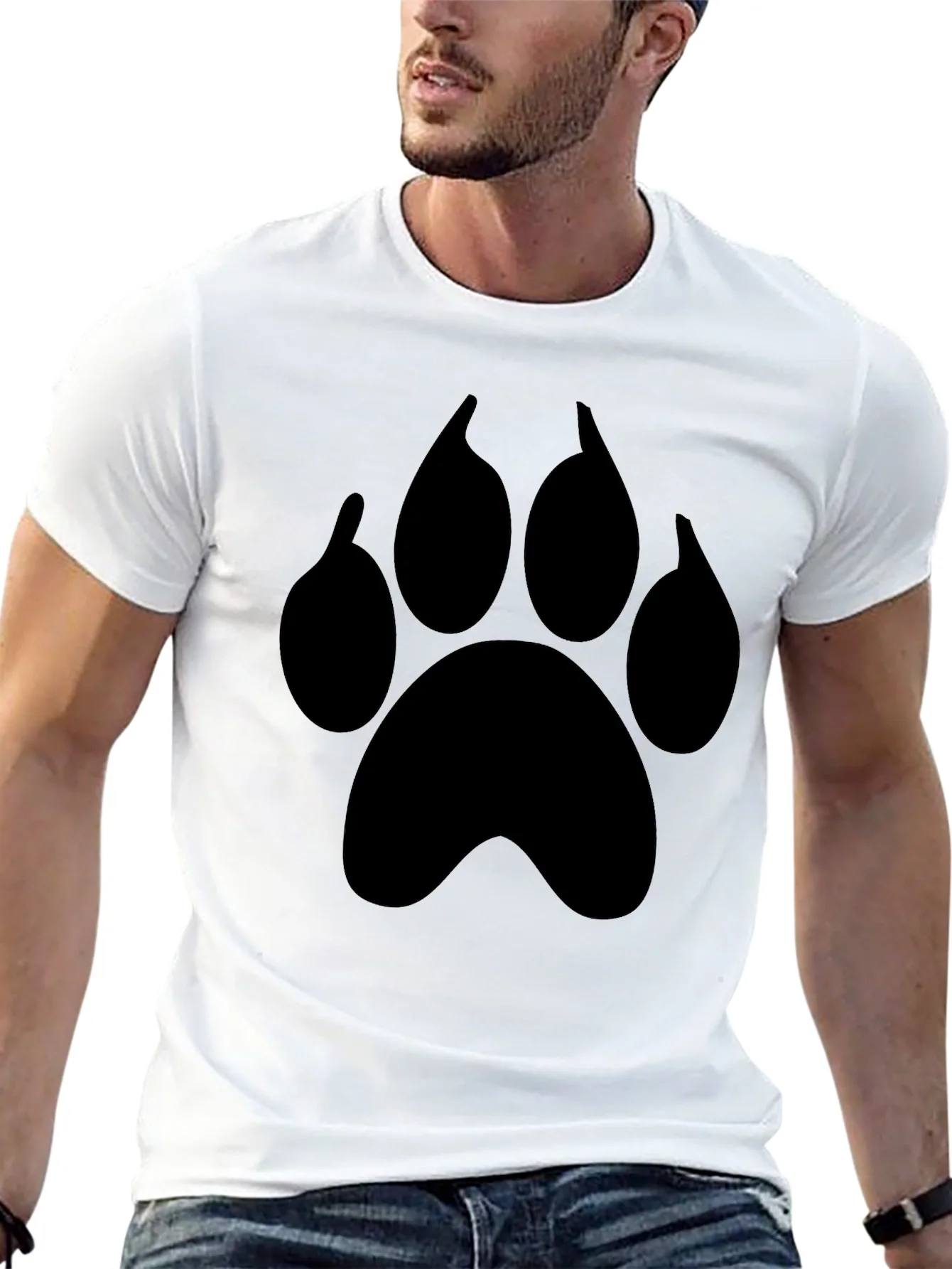 Black Paw Print T-Shirt - Casual Graphic Tee for Animal Lovers
