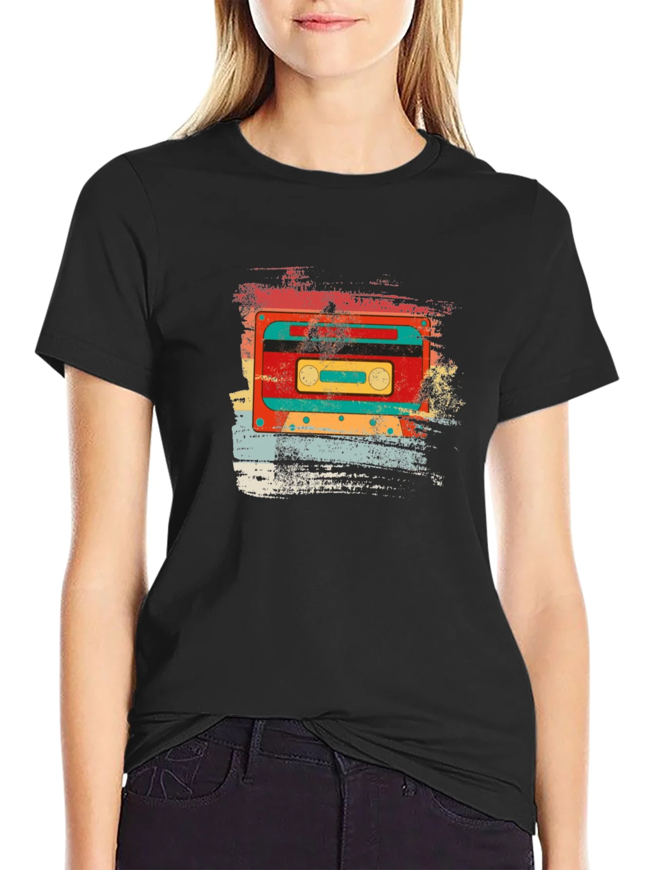 Retro Cassette Tape Graphic T-Shirt - Vintage Style Black Tee