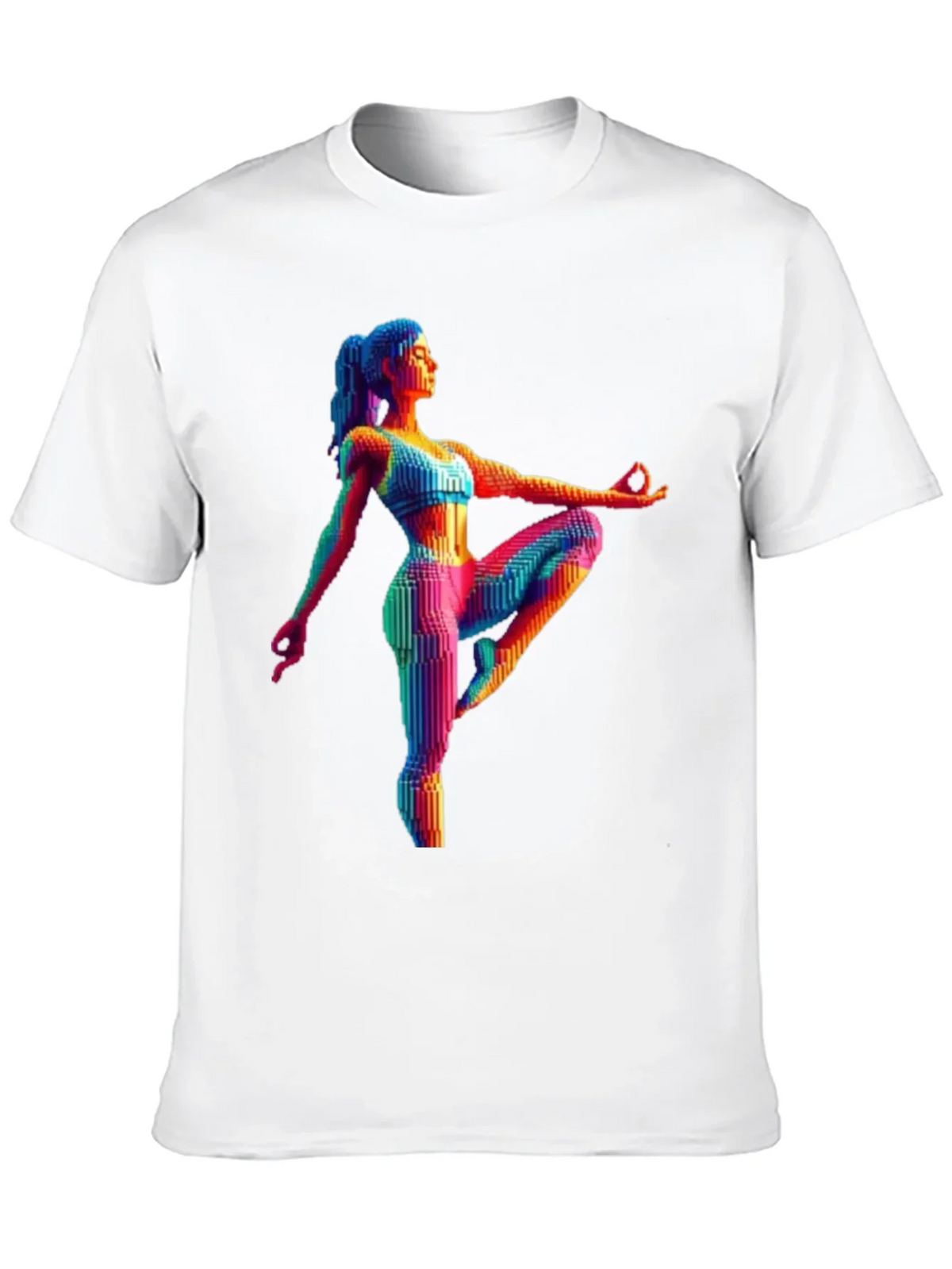 Yoga Pose Graphic Tee - Rainbow Pixel Art T-Shirt