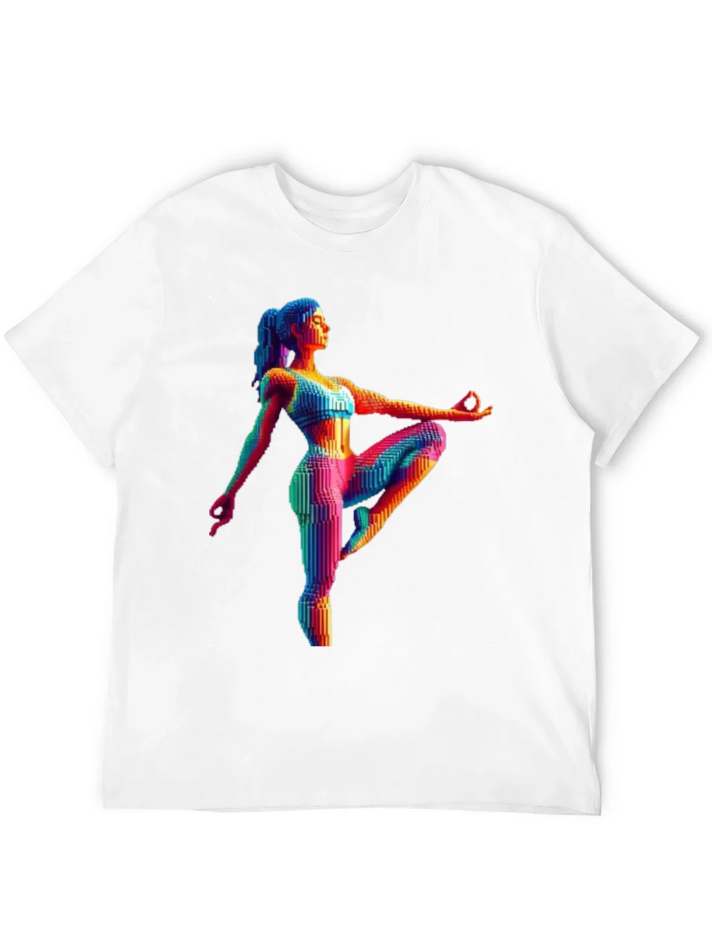 Yoga Pose Graphic Tee - Rainbow Pixel Art T-Shirt