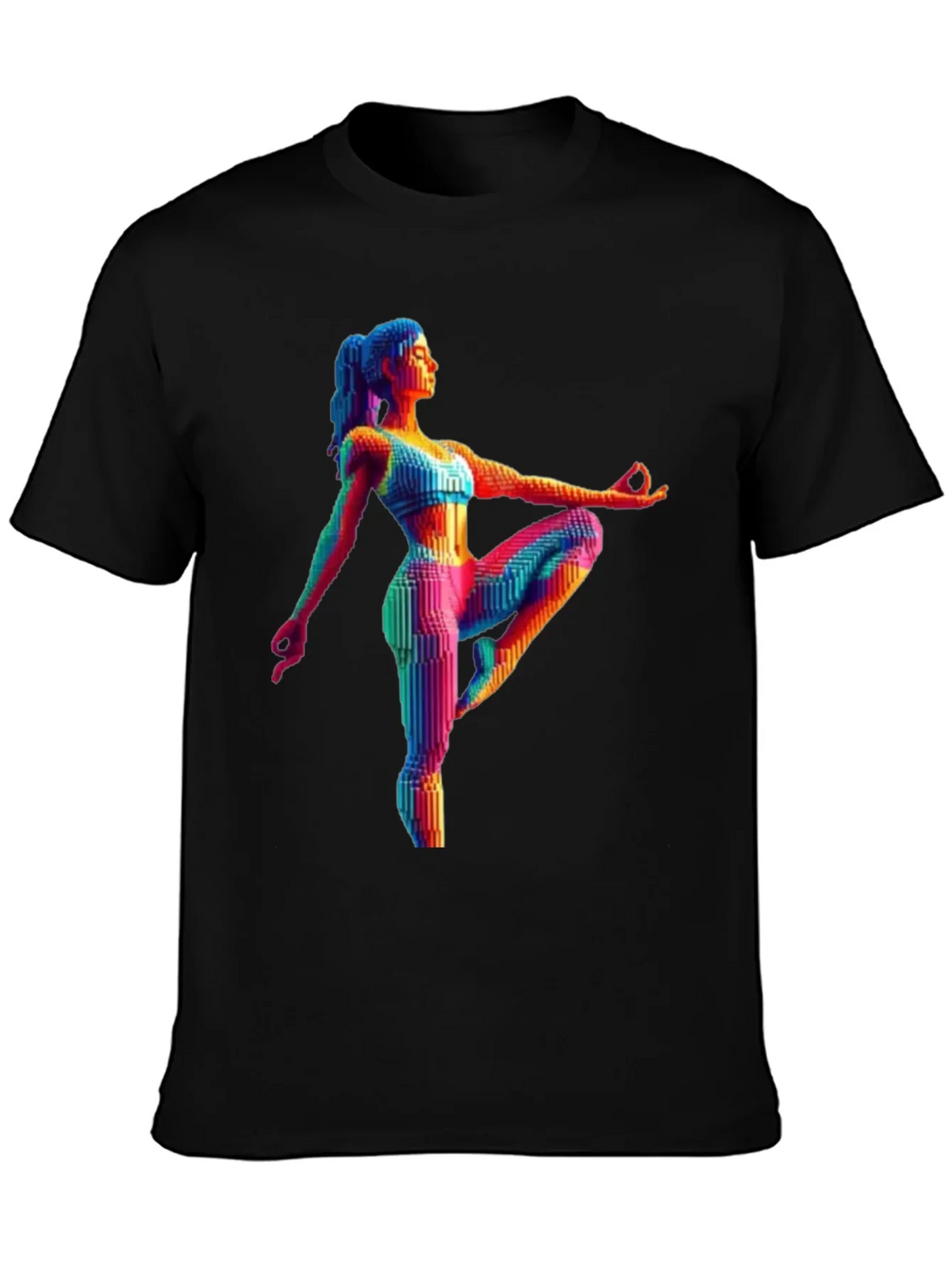 Yoga Pose Graphic Tee - Rainbow Pixel Art T-Shirt