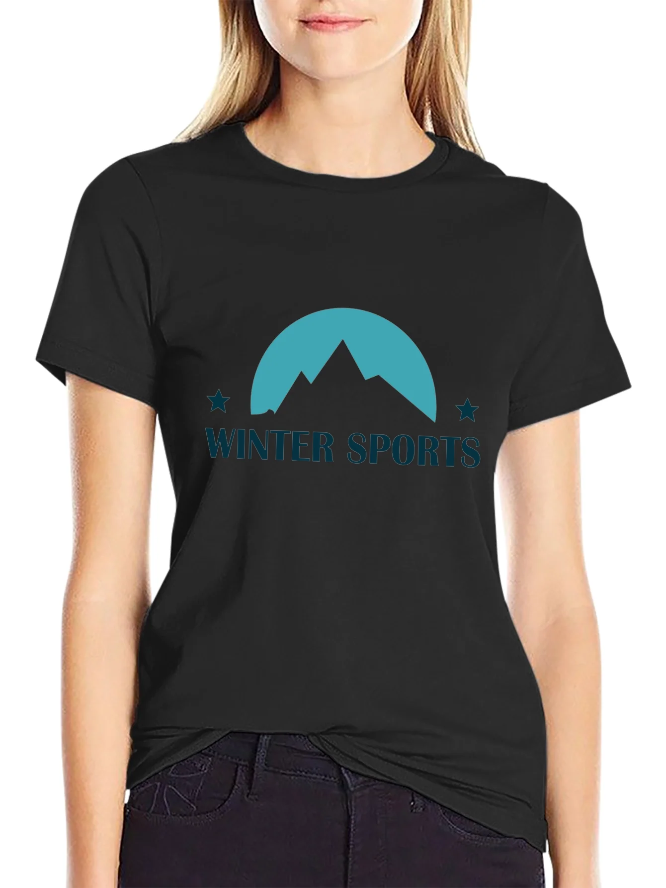 Winter Sports Graphic Tee - Black Cotton Blend T-Shirt