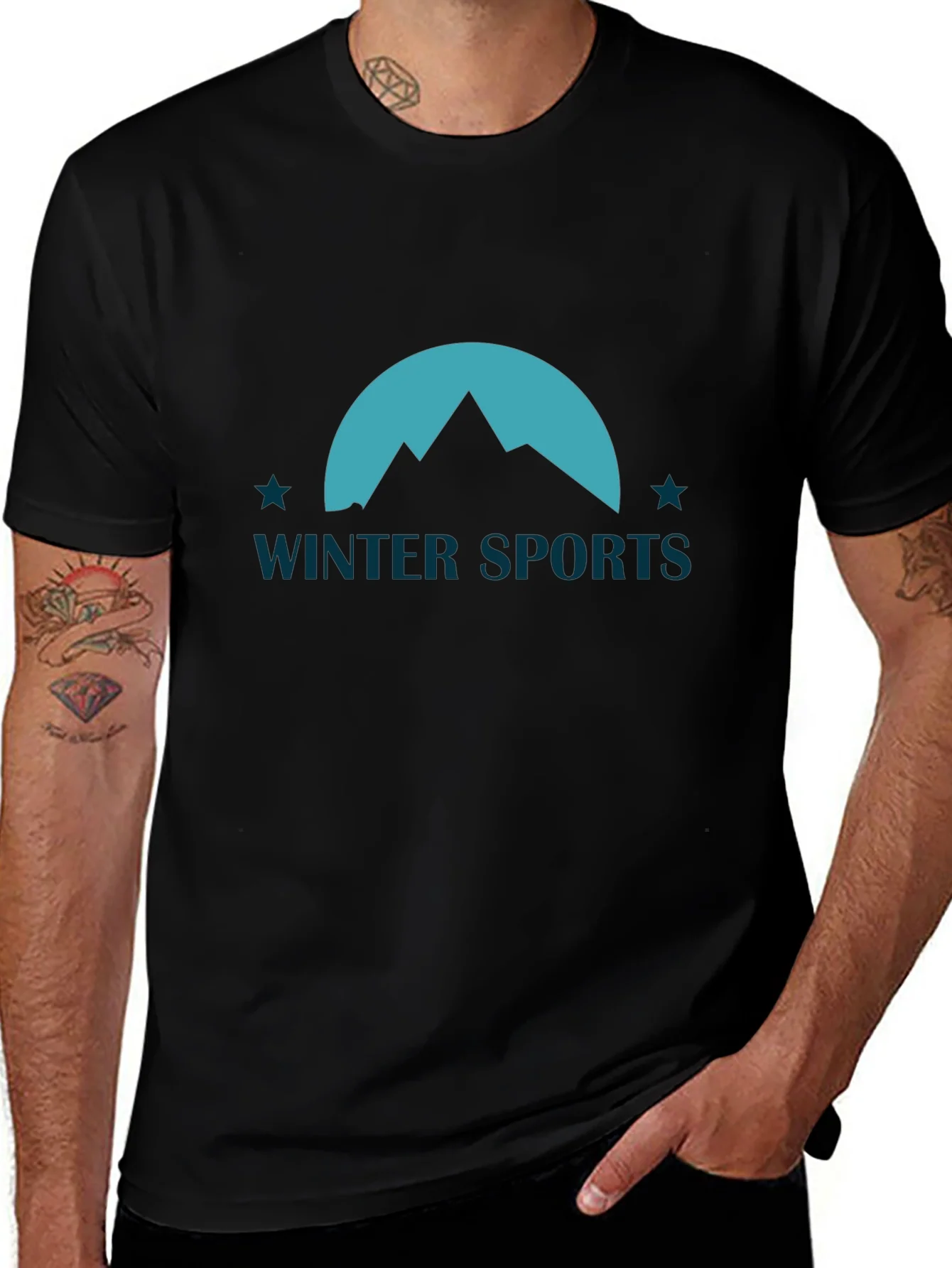 Winter Sports Graphic Tee - Black Cotton Blend T-Shirt
