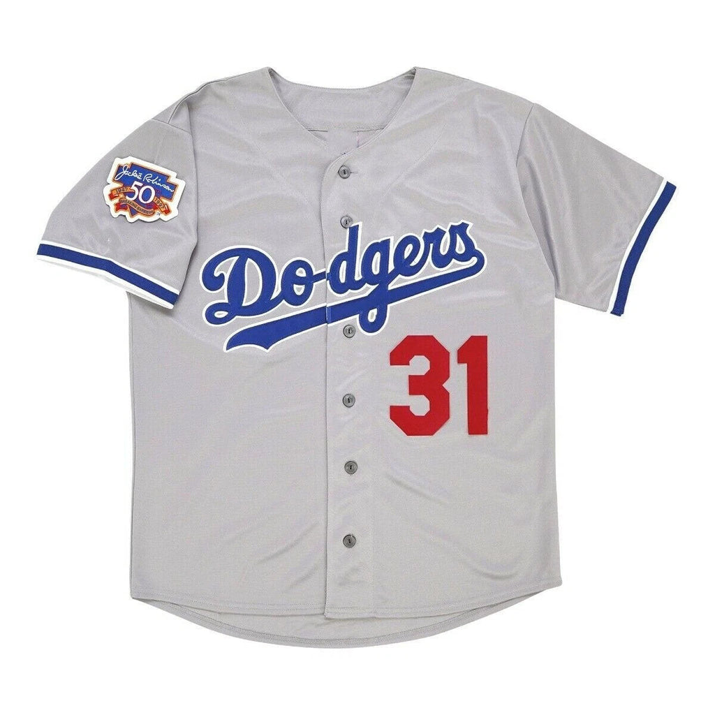 Los Angeles Dodgers #31 Mike Piazza #1997 Road Jersey w/ Jackie 50th Patch Stitched Baseball Jerseys