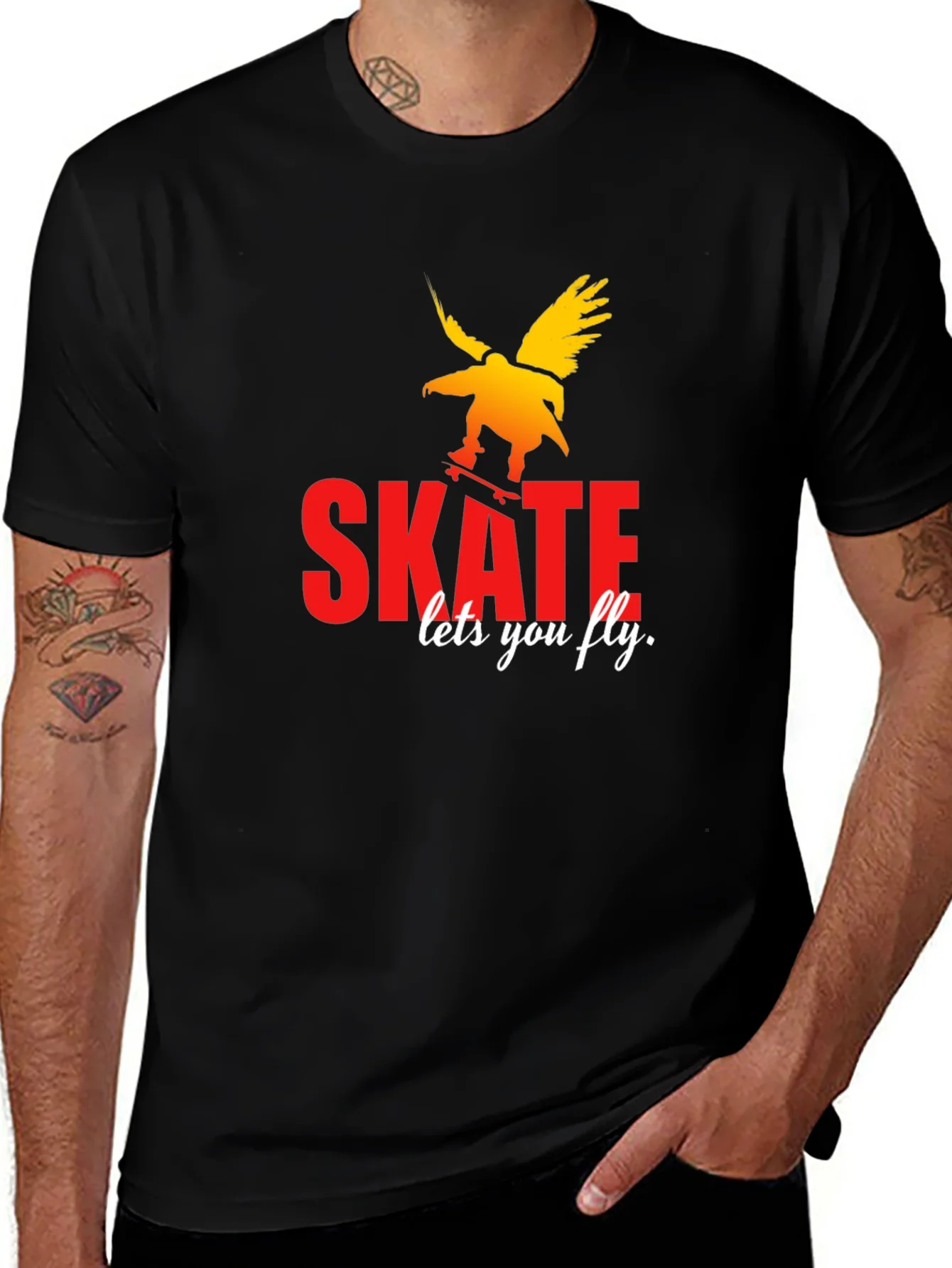Skate Lets You Fly Graphic Tee - Stylish Black T-Shirt